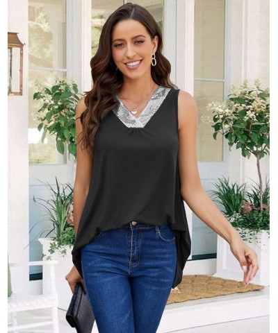 Women's Cotton Sleeveless Crew Neck Tunic Tank High Low Top Blouse Loose Fit Sequin-black $7.50 Tops