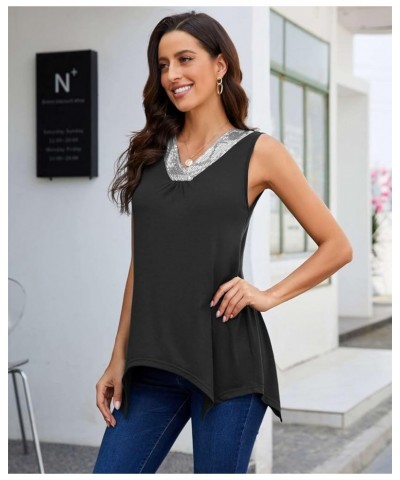Women's Cotton Sleeveless Crew Neck Tunic Tank High Low Top Blouse Loose Fit Sequin-black $7.50 Tops