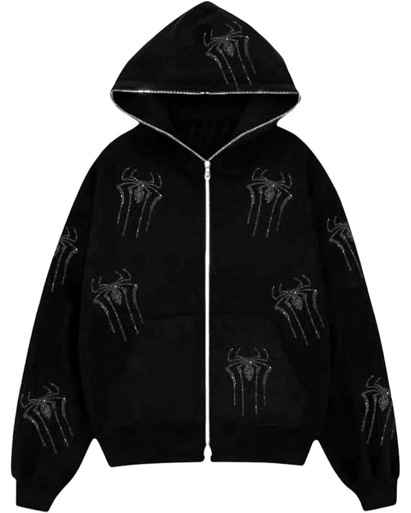 Skeleton Hoodie Men Women Full Zip Up Rhinestone Skull Graphic Print Over Face Hoodies Oversized Jackets Style18 $16.42 Others