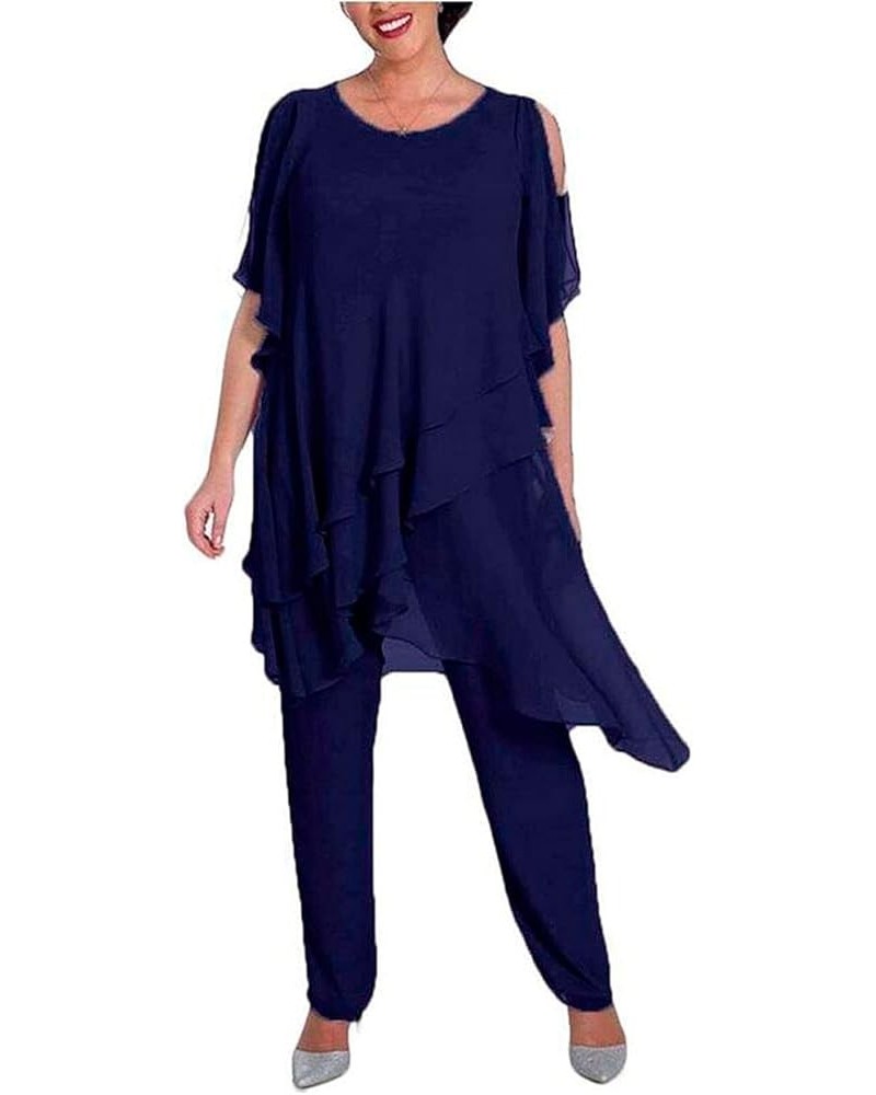 2 PC Mother of The Bride Pants Suit Plus Size Layered Chiffon Women Outfits Long Evening Gown Wedding Guest Dress Navy $30.00...