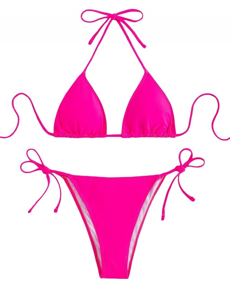 Women's Floral Frill Trim Underwire High Cut Two Piece Bikini Swimsuit Rose Pink $16.32 Swimsuits