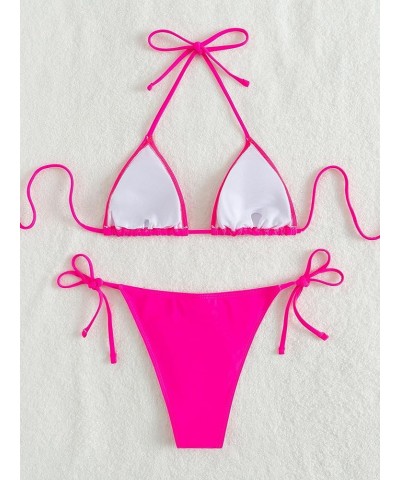 Women's Floral Frill Trim Underwire High Cut Two Piece Bikini Swimsuit Rose Pink $16.32 Swimsuits