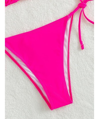 Women's Floral Frill Trim Underwire High Cut Two Piece Bikini Swimsuit Rose Pink $16.32 Swimsuits