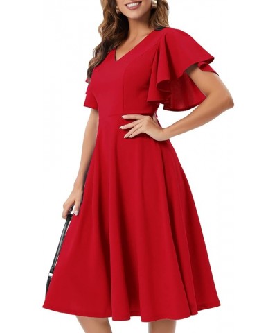 Casual Dresses Vintage Tea Dress Flared Sleeve Swing Party Dress Red $24.01 Dresses