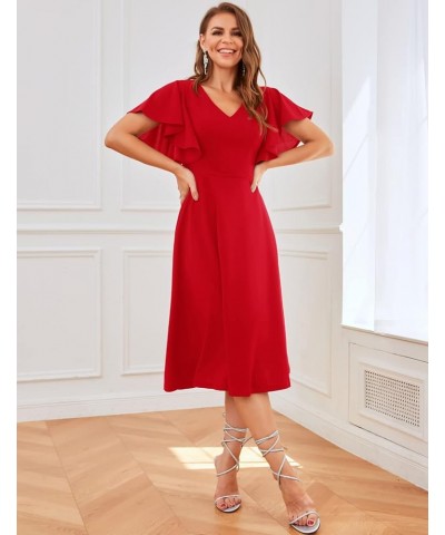 Casual Dresses Vintage Tea Dress Flared Sleeve Swing Party Dress Red $24.01 Dresses