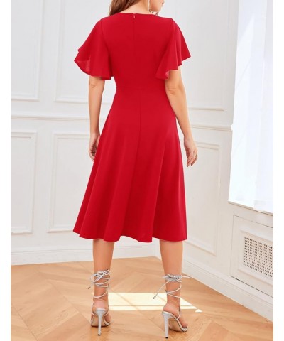 Casual Dresses Vintage Tea Dress Flared Sleeve Swing Party Dress Red $24.01 Dresses