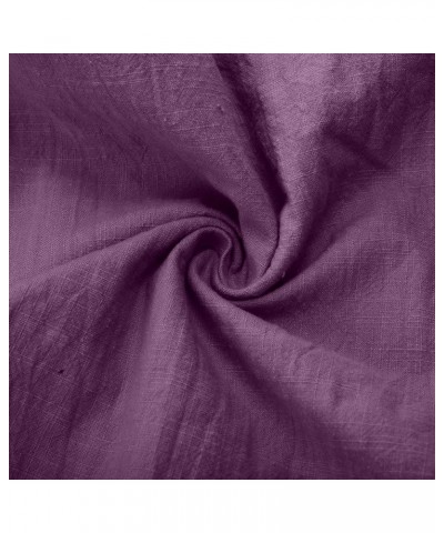 Linen Pants for Women 2023 Plus Size Solid Trousers Baggy Wide Leg Pants Elastic Waisted Lounge Pants with Pockets A05-purple...