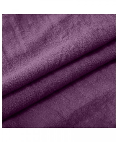 Linen Pants for Women 2023 Plus Size Solid Trousers Baggy Wide Leg Pants Elastic Waisted Lounge Pants with Pockets A05-purple...