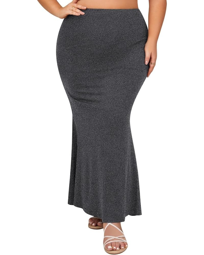 2024 Plus Size 0X-5X Maxi Skirt 2/3 Pack Mermaid Bodycon Pull On High Waist Casual Elegant Dark Heather Grey $16.80 Skirts