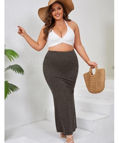2024 Plus Size 0X-5X Maxi Skirt 2/3 Pack Mermaid Bodycon Pull On High Waist Casual Elegant Dark Heather Grey $16.80 Skirts