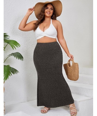 2024 Plus Size 0X-5X Maxi Skirt 2/3 Pack Mermaid Bodycon Pull On High Waist Casual Elegant Dark Heather Grey $16.80 Skirts