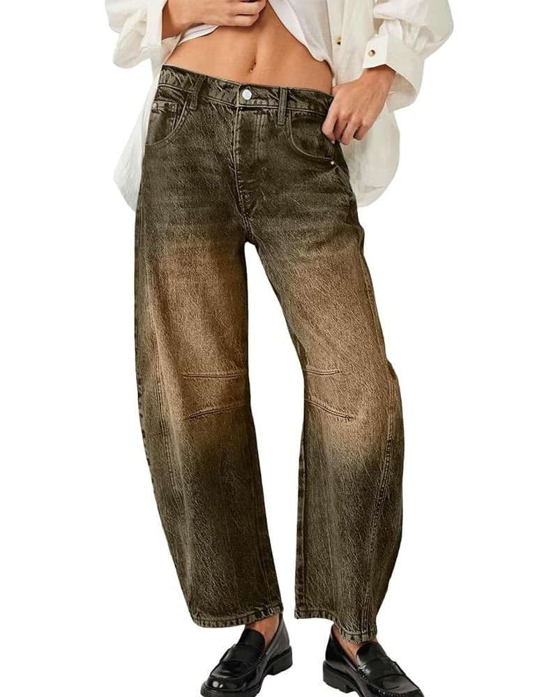 Mid Rise Barrel Jeans for Women Y2k Boyfriend Jeans for Women Wide Leg Mid Waist Cropped Denim Pants 01brown $24.77 Jeans