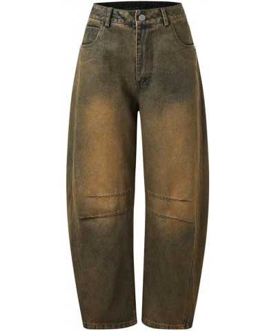 Mid Rise Barrel Jeans for Women Y2k Boyfriend Jeans for Women Wide Leg Mid Waist Cropped Denim Pants 01brown $24.77 Jeans