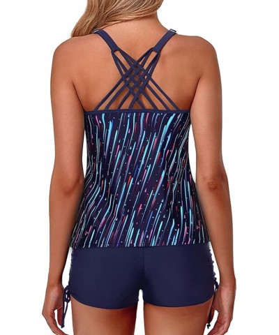 Womens Tankini Swimsuits Athletic Two Piece Tummy Control Bathing Suits with Shorts Modest Tank Tops Blue & Stripes $20.00 Sw...