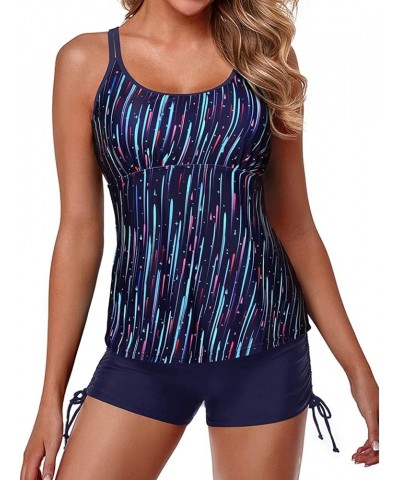 Womens Tankini Swimsuits Athletic Two Piece Tummy Control Bathing Suits with Shorts Modest Tank Tops Blue & Stripes $20.00 Sw...