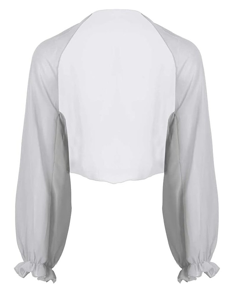 Women's Sheer Chiffon Bolero Shrug Long Sleeve Shawl Open Front Cropped Cardigan Party Dress Cover Up Light Grey $6.24 Sweaters