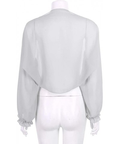 Women's Sheer Chiffon Bolero Shrug Long Sleeve Shawl Open Front Cropped Cardigan Party Dress Cover Up Light Grey $6.24 Sweaters