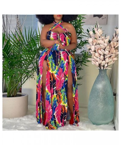 Party Maxi Dress for Women,Sexy Plus Size Halter Neck Floral Print Split Dresses 1-pink $12.65 Dresses