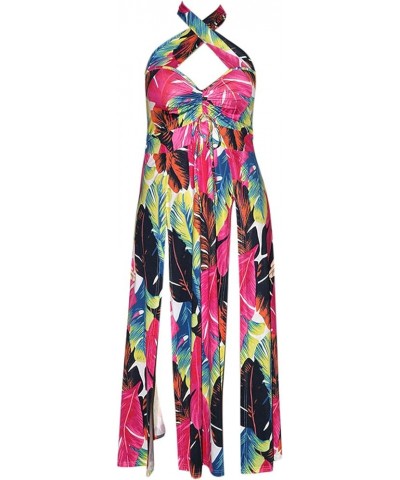 Party Maxi Dress for Women,Sexy Plus Size Halter Neck Floral Print Split Dresses 1-pink $12.65 Dresses