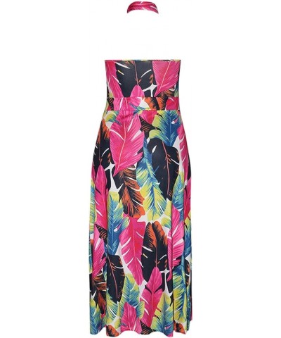 Party Maxi Dress for Women,Sexy Plus Size Halter Neck Floral Print Split Dresses 1-pink $12.65 Dresses