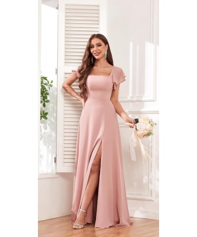 Women's Short Sleeve Bridesmaid Dresses for Wedding Empire Waist A Line Chiffon Long Formal Dresses with Slit Lilac $25.30 Dr...