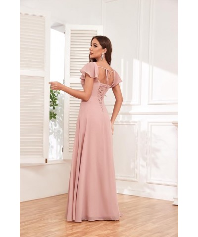 Women's Short Sleeve Bridesmaid Dresses for Wedding Empire Waist A Line Chiffon Long Formal Dresses with Slit Lilac $25.30 Dr...