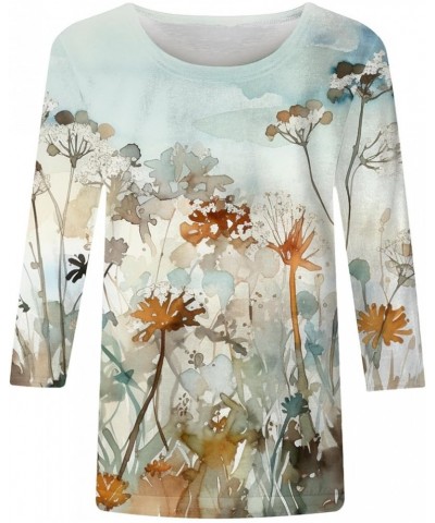 3/4 Sleeve Blouses for Women 2023 Casual Floral Printed Round Neck Blouses Loose Fit Tee Office Work Flowy Dress Tops Blue2 $...