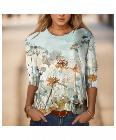 3/4 Sleeve Blouses for Women 2023 Casual Floral Printed Round Neck Blouses Loose Fit Tee Office Work Flowy Dress Tops Blue2 $...
