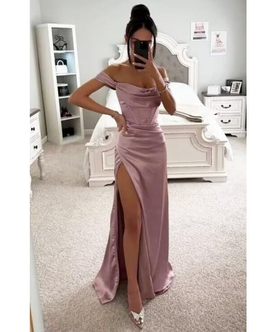 Prom Dresses Long Off Shoulder Cowl Neck High Slit Formal Party Gowns Sky Blue $29.50 Dresses