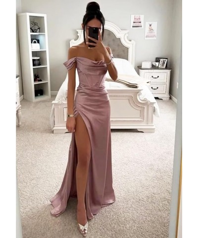 Prom Dresses Long Off Shoulder Cowl Neck High Slit Formal Party Gowns Sky Blue $29.50 Dresses
