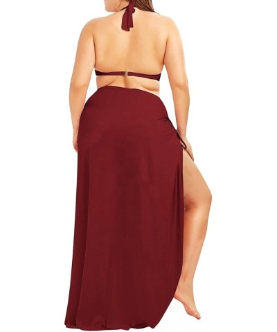 Plus Size Spaghetti Strap Cover Up Beach Backless Wrap Long Dress Wine Red $16.32 Swimsuits