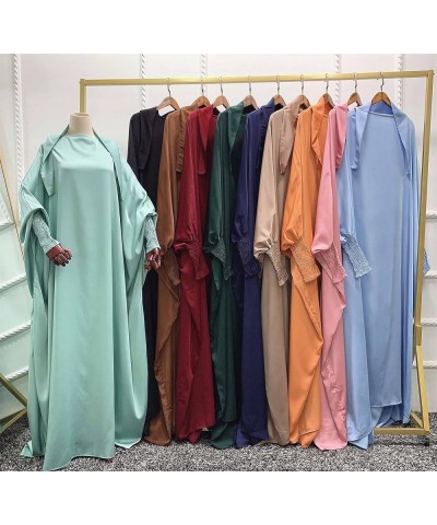 Women's Muslim Abaya Dress One-Piece Prayer Dress Islamic Full Length Kaftan with Hijab Dubai Maxi Dress Dark Blue $27.55 Swi...
