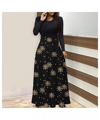 Christmas Maxi Dress for Women 2022 Casual Santa Claus Snowflake Print Party Dresses Long Sleeve Wedding Guest Dress 2 black ...