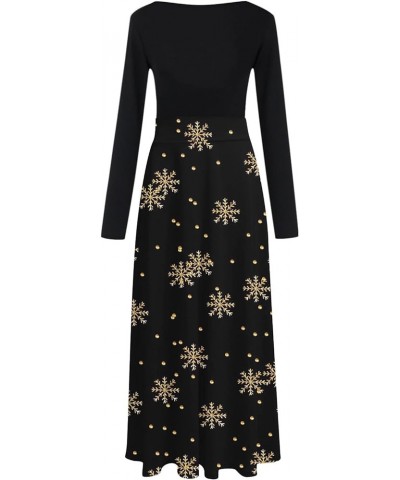 Christmas Maxi Dress for Women 2022 Casual Santa Claus Snowflake Print Party Dresses Long Sleeve Wedding Guest Dress 2 black ...