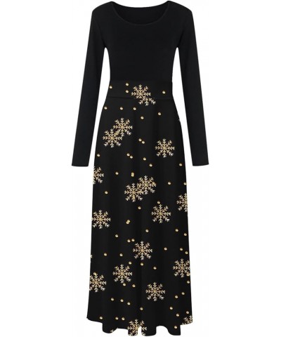 Christmas Maxi Dress for Women 2022 Casual Santa Claus Snowflake Print Party Dresses Long Sleeve Wedding Guest Dress 2 black ...