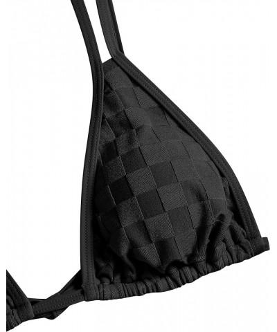 Bathing Suit Bikini Set - Checkered Swimwear Tie Side High Cut Thong Triangle Two Piece Swim Suit for Women 2024 Black $16.17...
