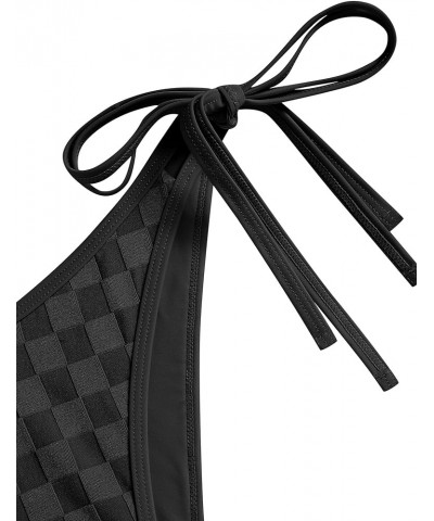 Bathing Suit Bikini Set - Checkered Swimwear Tie Side High Cut Thong Triangle Two Piece Swim Suit for Women 2024 Black $16.17...