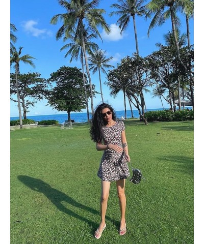 Women's Summer Crew Neck A Line Short Sleeve Floral Slim Mini Beach Cocktail Party Dress Black / Pink Floral $16.17 Dresses