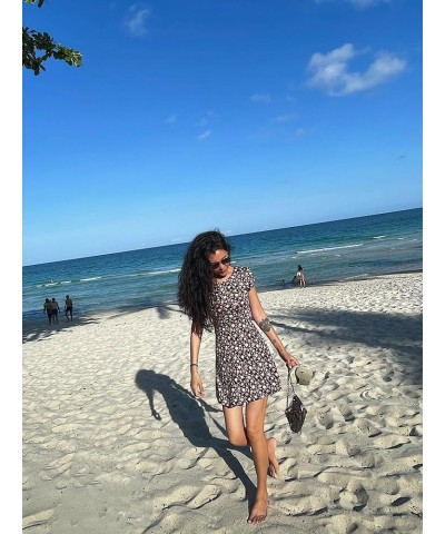 Women's Summer Crew Neck A Line Short Sleeve Floral Slim Mini Beach Cocktail Party Dress Black / Pink Floral $16.17 Dresses