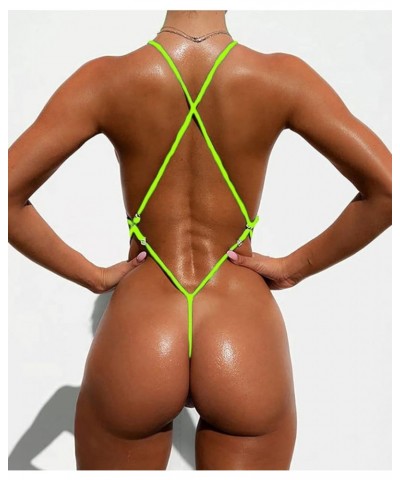 Women's Sexy One Piece Sling Bikini High Cut Cheeky Swimsuit Thong Bathing Suits Fluorescent Green $14.72 Swimsuits