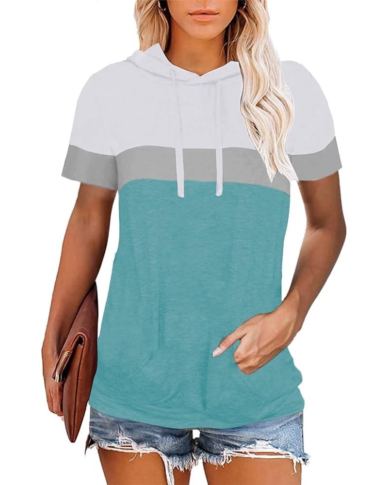 Women's Summer Hoodies Short Sleeve Solid/Color Block Soft Loose Casual Shirt Tops with Pocket White Blue $13.91 Hoodies & Sw...