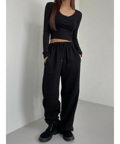 Women's Button Up Rib Knit Long Sleeve Tops Solid Casual Slim Fit Work Office Cropped Tee Shirts Black $11.19 T-Shirts