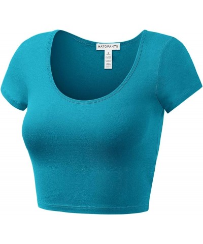 Women's Cotton Basic Scoop Neck Crop Top Short Sleeve Tops 011-jade $9.34 T-Shirts