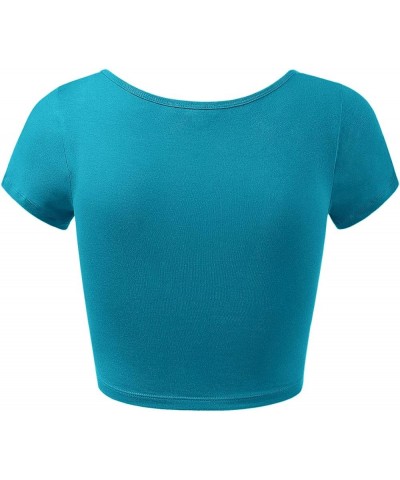Women's Cotton Basic Scoop Neck Crop Top Short Sleeve Tops 011-jade $9.34 T-Shirts