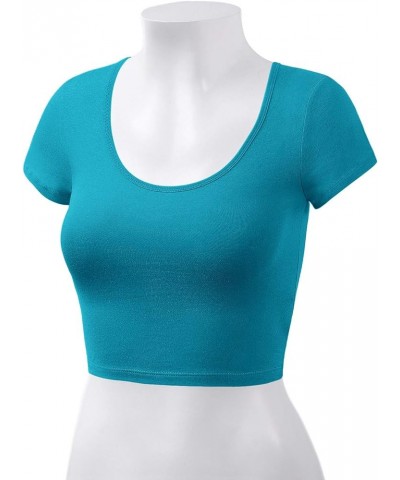 Women's Cotton Basic Scoop Neck Crop Top Short Sleeve Tops 011-jade $9.34 T-Shirts