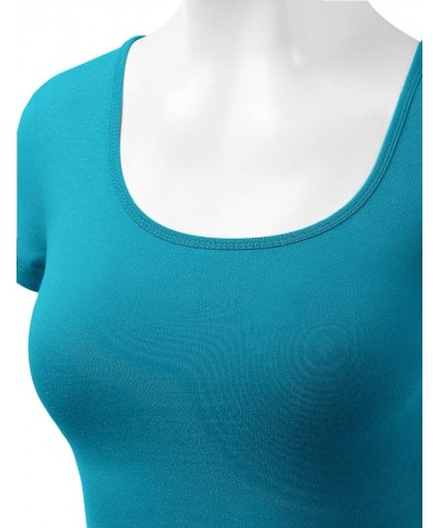 Women's Cotton Basic Scoop Neck Crop Top Short Sleeve Tops 011-jade $9.34 T-Shirts