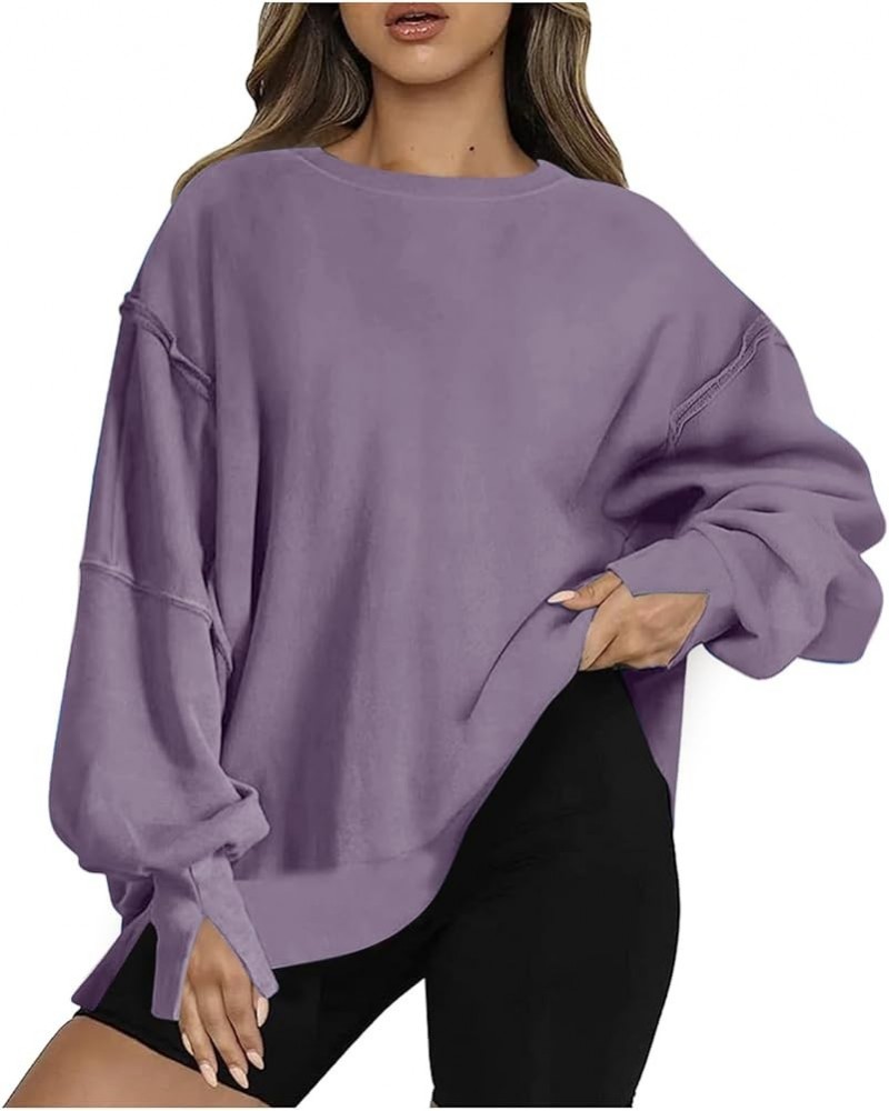 Women'S Oversized Sweatshirt Casual Crew Neck Long Sleeve Slit Sloucthy Pullover Tops Fall 2023 Trendy Clothes 02-purple $9.6...