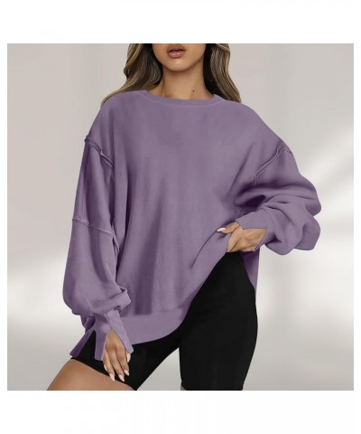 Women'S Oversized Sweatshirt Casual Crew Neck Long Sleeve Slit Sloucthy Pullover Tops Fall 2023 Trendy Clothes 02-purple $9.6...