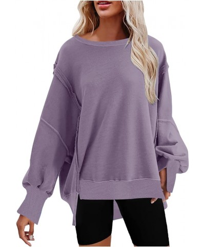 Women'S Oversized Sweatshirt Casual Crew Neck Long Sleeve Slit Sloucthy Pullover Tops Fall 2023 Trendy Clothes 02-purple $9.6...