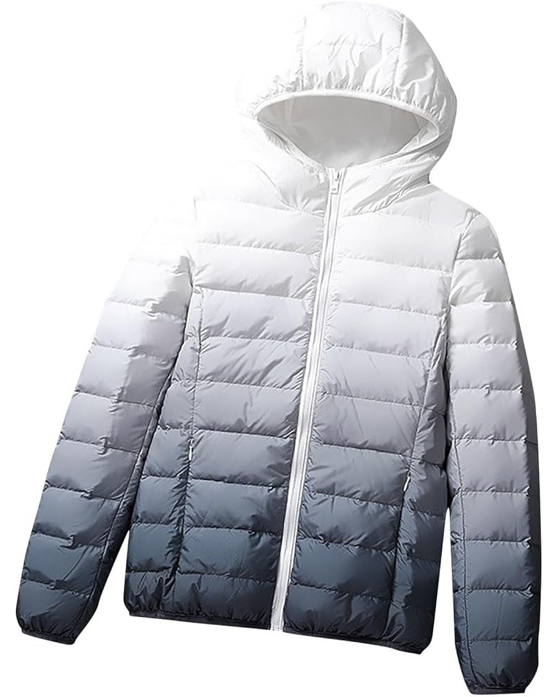Womens Lightweight Packable Puffer Jackets Comfy Snug Down Jackets Gradient Color Zip Up Long Sleeve Hooded Coat with Pockets...